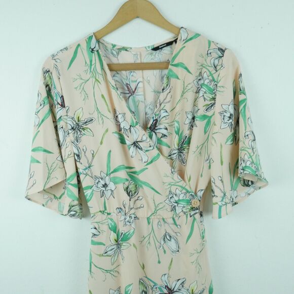 Betabrand XS Wrap Dress Flutter Sleeve Midi Pastel Feminine Floral Cottagecore - Picture 3 of 10